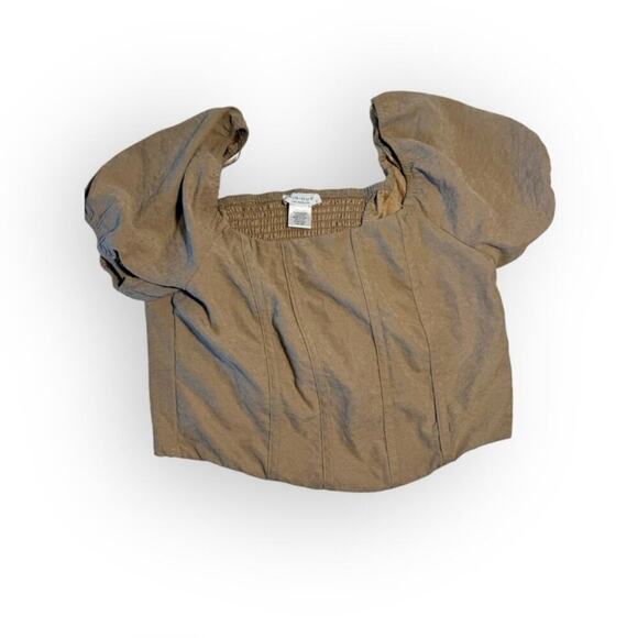 Kirious LA Cropped Puff Sleeve Size Large Fall Brown Corset Top - Picture 1 of 3